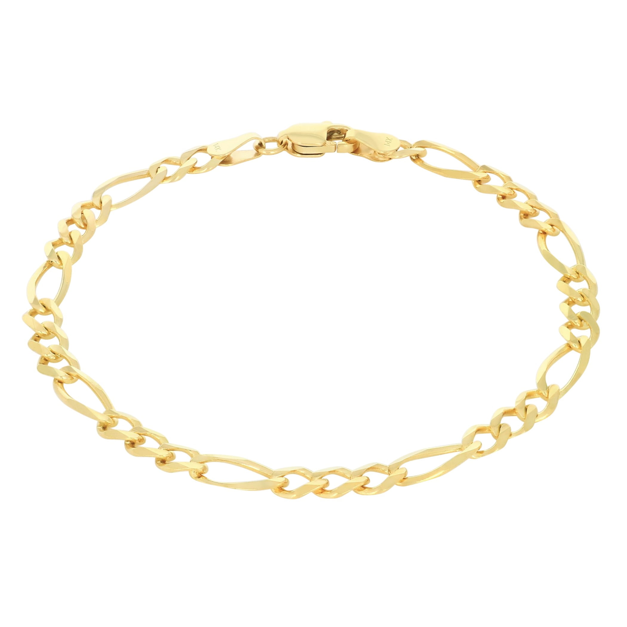 Nuragold 14k Real Yellow Gold Solid Figaro Link 4.5mm Chain Bracelet (7"-9") Italian Jewelry for Men & Women