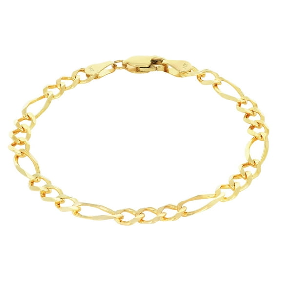 Nuragold 14k Real Yellow Gold Solid Figaro Link 5.5mm Chain Bracelet (7"-9") Italian Jewelry for Men & Women