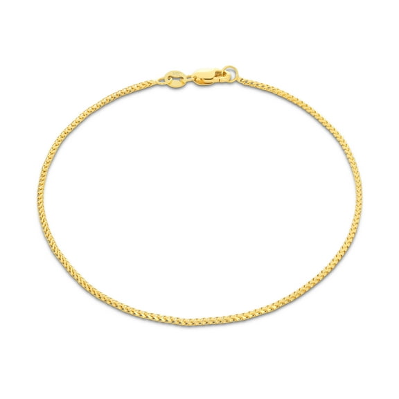 Nuragold 14k Real Yellow Gold Solid Franco Diamond Cut 1.1mm Spiga Wheat Chain Bracelet (7"-9") Dainty Italian Jewelry for Men & Women