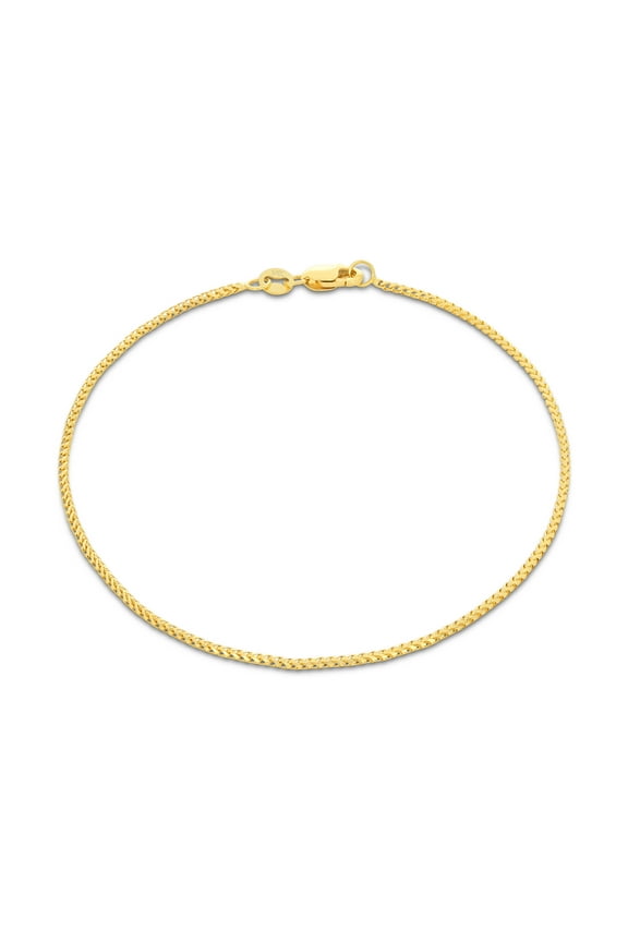 14k Real Yellow Gold Solid Franco Diamond Cut 1.1mm Spiga Wheat Chain Bracelet (7"-9") Dainty Italian Jewelry for Men & Women