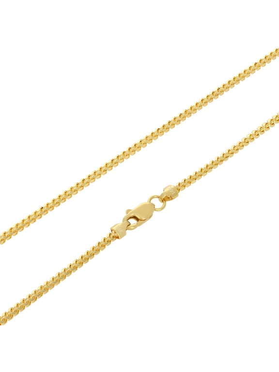 14k Real Yellow Gold Solid Franco Diamond Cut 1.4mm Spiga Wheat Chain Necklace (16"-30") Italian Jewelry for Men & Women