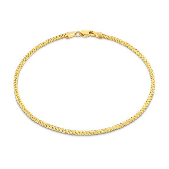 Nuragold 14k Real Yellow Gold Solid Franco Diamond Cut 1.7mm Spiga Wheat Chain Bracelet (7"-9") Italian Jewelry for Men & Women