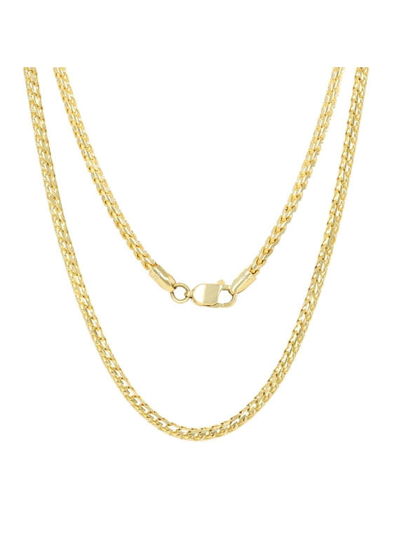 14k Real Yellow Gold Solid Franco Diamond Cut 2mm Spiga Wheat Chain Necklace (16"-30") Italian Jewelry for Men & Women