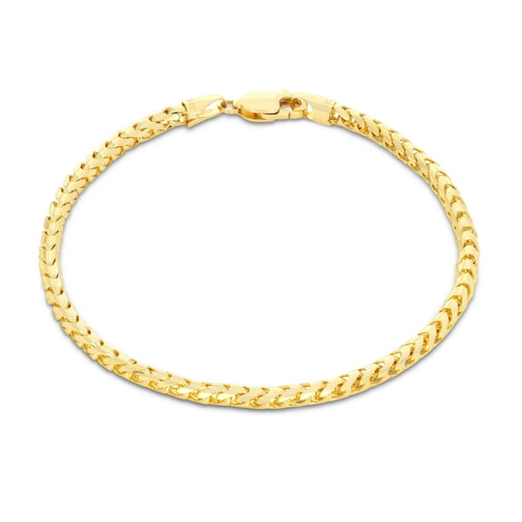 Nuragold 14k Real Yellow Gold Solid Franco Diamond Cut 3mm Spiga Wheat Chain Bracelet (7"-9") Italian Jewelry for Men