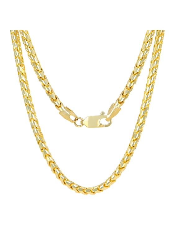 14k Real Yellow Gold Solid Franco Diamond Cut 3mm Spiga Wheat Chain Necklace (16"-30") Italian Jewelry for Men & Women