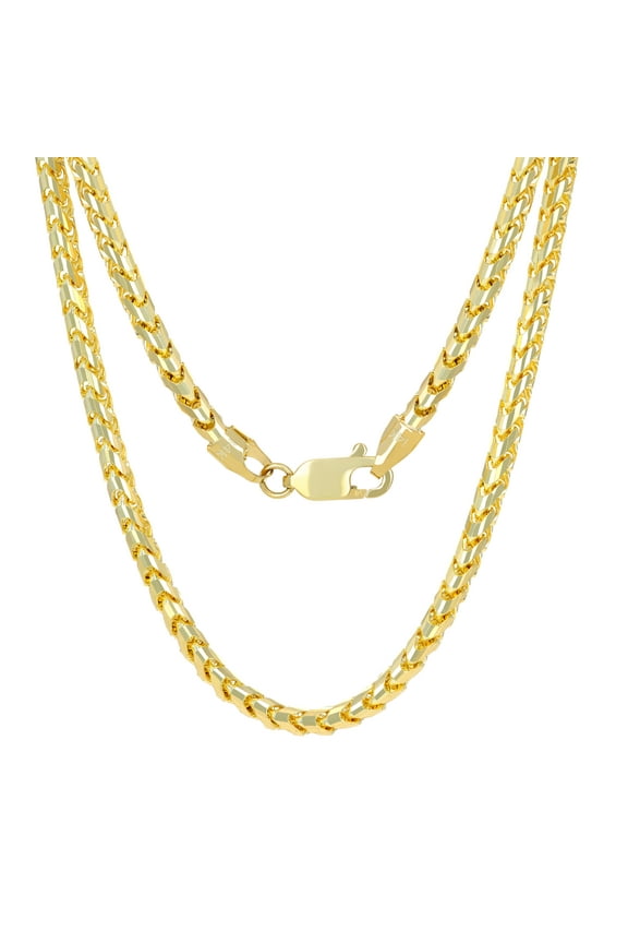 14k Real Yellow Gold Solid Franco Diamond Cut 3mm Spiga Wheat Chain Necklace (16"-30") Italian Jewelry for Men & Women