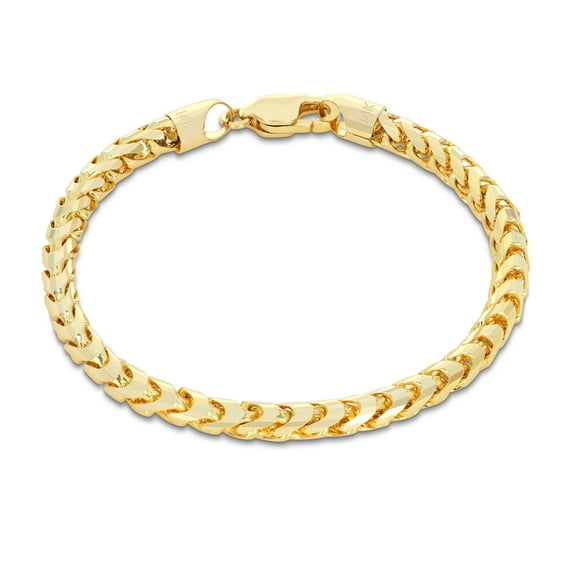 Nuragold 14k Real Yellow Gold Solid Franco Diamond Cut 4.5mm Spiga Wheat Chain Bracelet (7"-9") Italian Jewelry for Men
