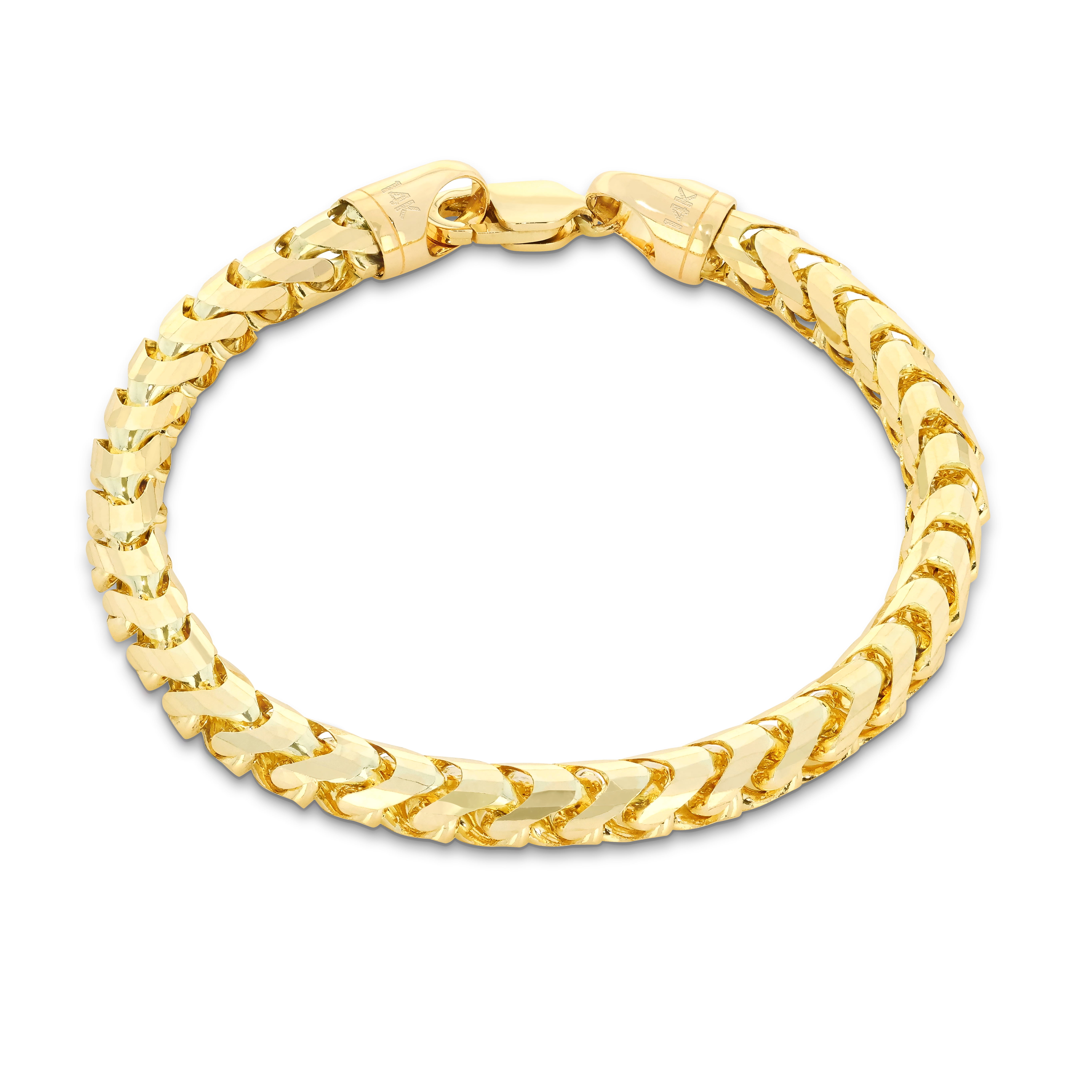 Nuragold 14k Real Yellow Gold Solid Franco Diamond Cut 6mm Spiga Wheat Chain Bracelet (7"-9") Italian Jewelry for Men