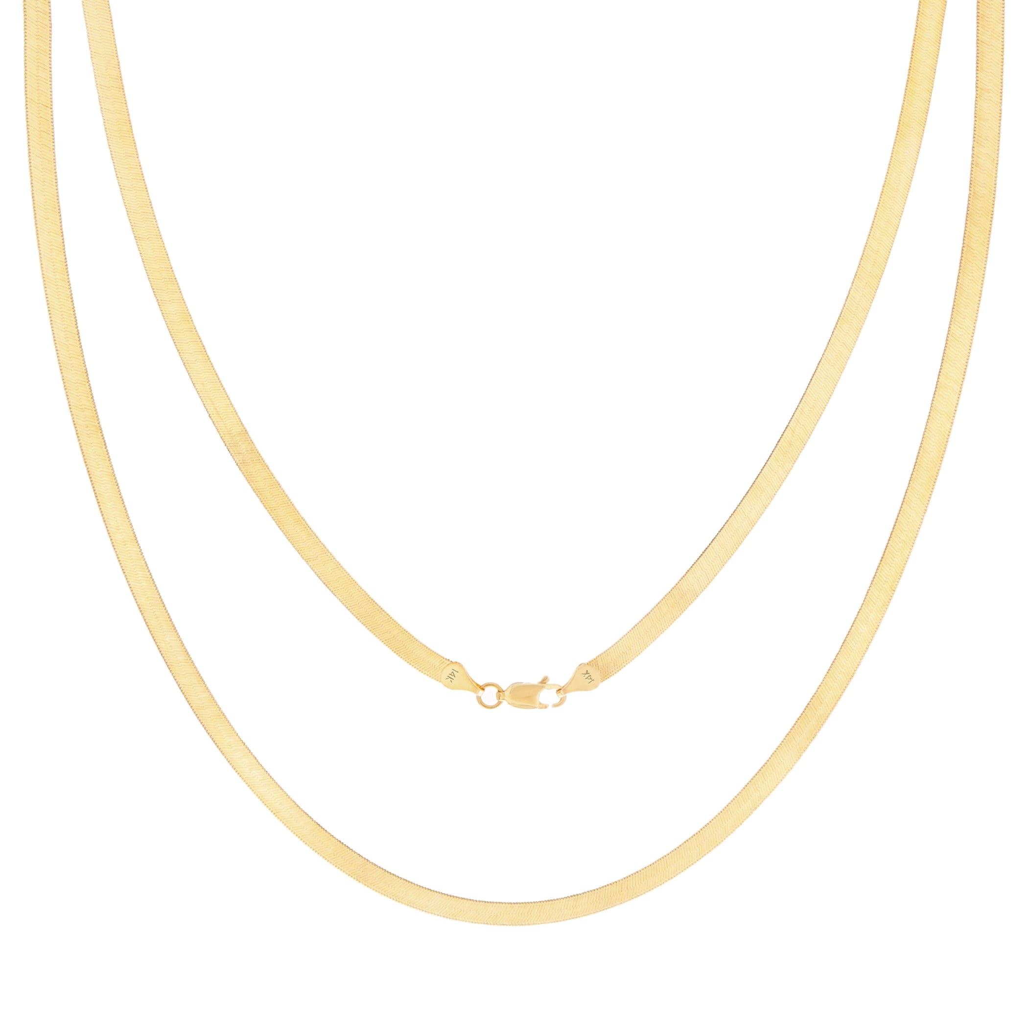 Nuragold 14k Real Yellow Gold Solid Herringbone Flexible 4mm Chain Necklace (14"-24") Italian Jewelry for Men & Women