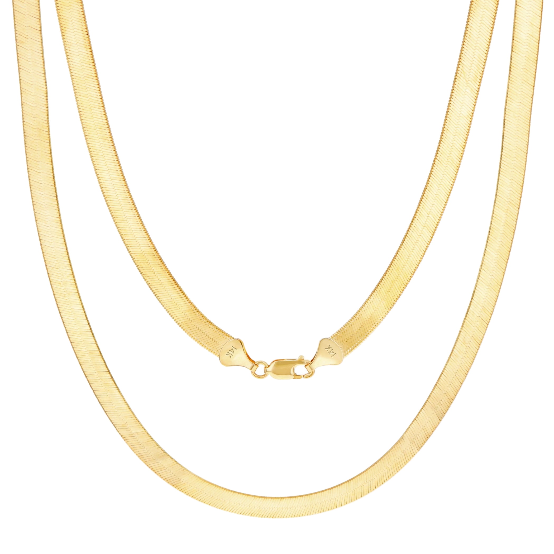 Nuragold 14k Real Yellow Gold Solid Herringbone Flexible 7mm Chain Necklace (16"-24") Italian Jewelry for Men & Women