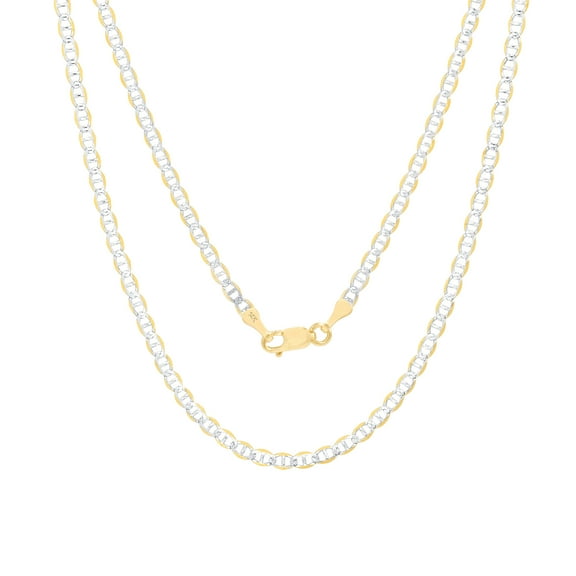 Nuragold 14k Real Yellow Gold Solid Mariner 2.5mm Anchor Chain Pave Diamond Cut Necklace (16"-24") Two Tone Italian Jewelry for Men & Women