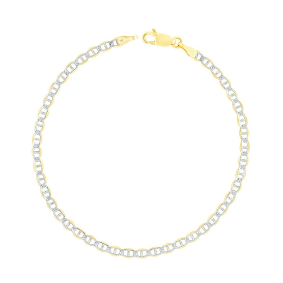 Nuragold 14k Real Yellow Gold Solid Mariner 3mm Anchor Chain Pave Diamond Cut Bracelet (7"-9") Two Tone Italian Jewelry for Men & Women