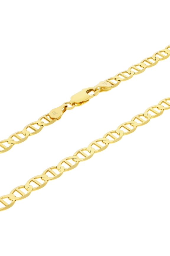 14k Real Yellow Gold Solid Mariner 4mm Chain Anchor Link Necklace (16"-24") Italian Jewelry for Men