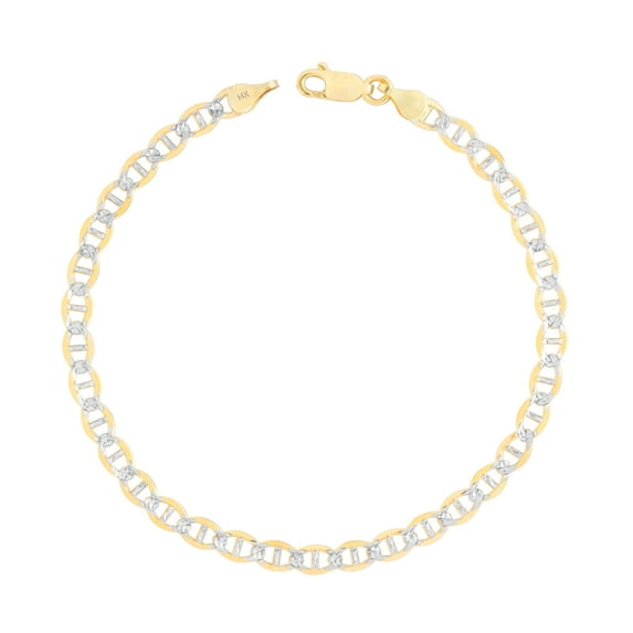 Nuragold 14k Real Yellow Gold Solid Mariner 5mm Anchor Chain Pave Diamond Cut Bracelet (7"-9") Two Tone Italian Jewelry for Men & Women