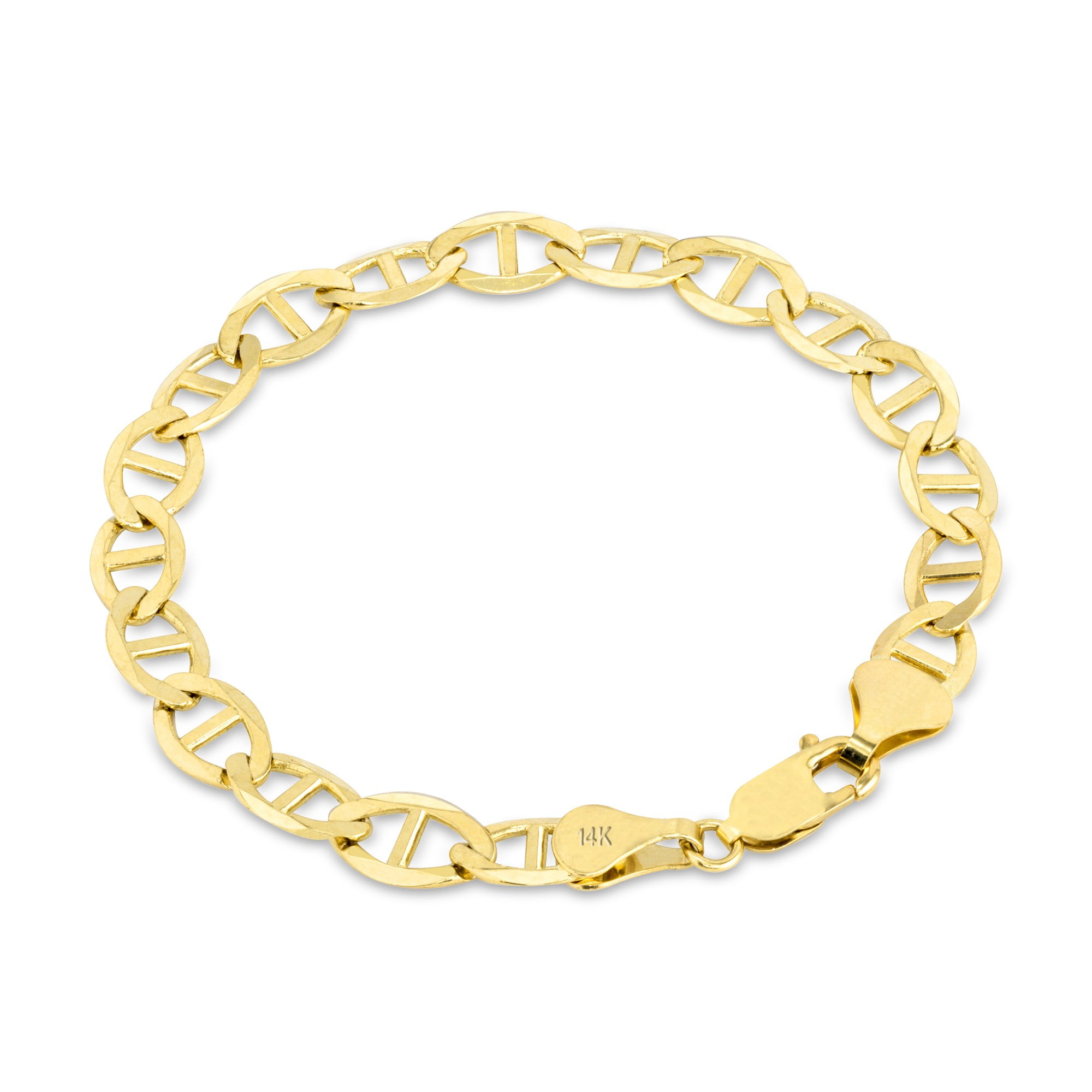 Nuragold 14k Real Yellow Gold Solid Mariner 6mm Chain Anchor Link Bracelet (7"-9") Italian Jewelry for Men