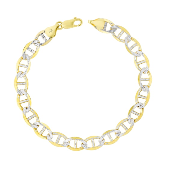 Nuragold 14k Real Yellow Gold Solid Mariner 7.5mm Anchor Chain Pave Diamond Cut Bracelet (7.5"-9") Two Tone Italian Jewelry for Men