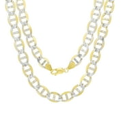 NURAGOLD 14k Real Yellow Gold Solid Mariner 7.5mm Anchor Chain Pave Diamond Cut Necklace (20"-26") Two Tone Italian Jewelry for Men