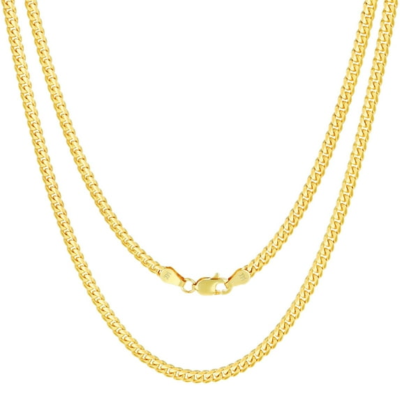 Nuragold 14k Real Yellow Gold Solid Miami Cuban Link 3.5mm Chain Necklace (16"-30") Italian Jewelry for Men & Women