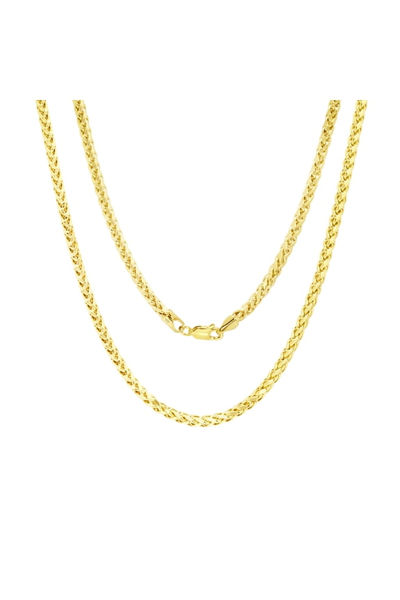 14k Real Yellow Gold Spiga Wheat 2.5mm Rounded Foxtail Palm Chain Necklace (16"-30") Italian Jewelry for Men & Women