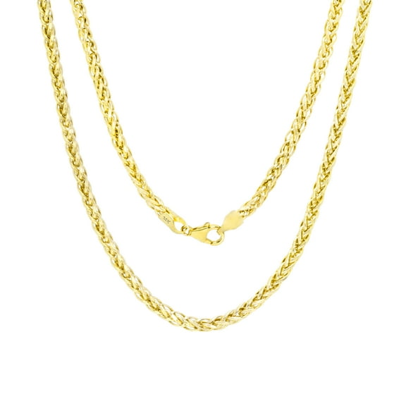 Nuragold 14k Real Yellow Gold Spiga Wheat 3mm Rounded Foxtail Palm Chain Necklace (16"-30") Italian Jewelry for Men & Women