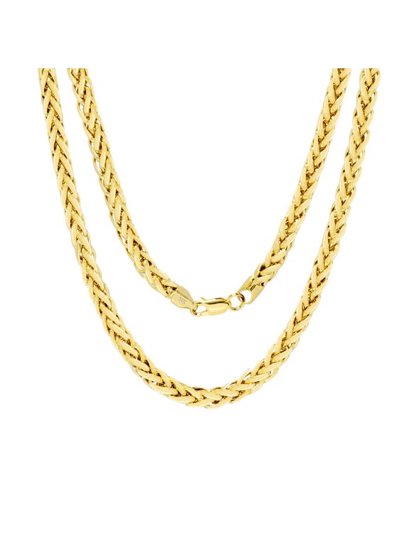 14k Real Yellow Gold Spiga Wheat 5mm Rounded Foxtail Palm Chain Necklace (16"-30") Italian Jewelry for Men