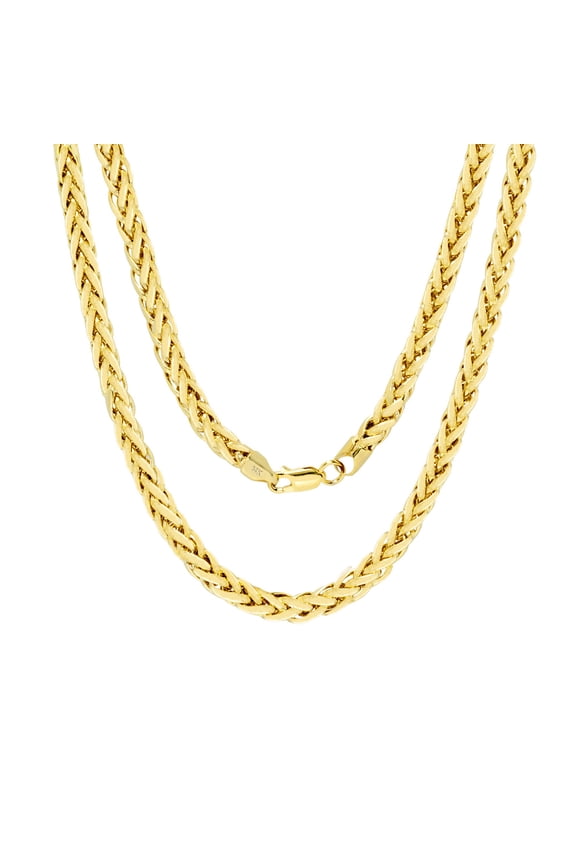 14k Real Yellow Gold Spiga Wheat 5mm Rounded Foxtail Palm Chain Necklace (16"-30") Italian Jewelry for Men