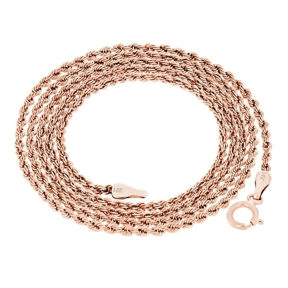 Nuragold 14k Real Rose Gold 1.5mm Rope Chain Diamond Cut Necklace (16"-24") Dainty Italian Jewelry for Men & Women