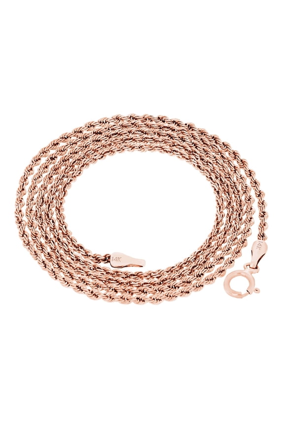 14k Real Rose Gold 1.5mm Rope Chain Diamond Cut Necklace (16"-24") Dainty Italian Jewelry for Men & Women