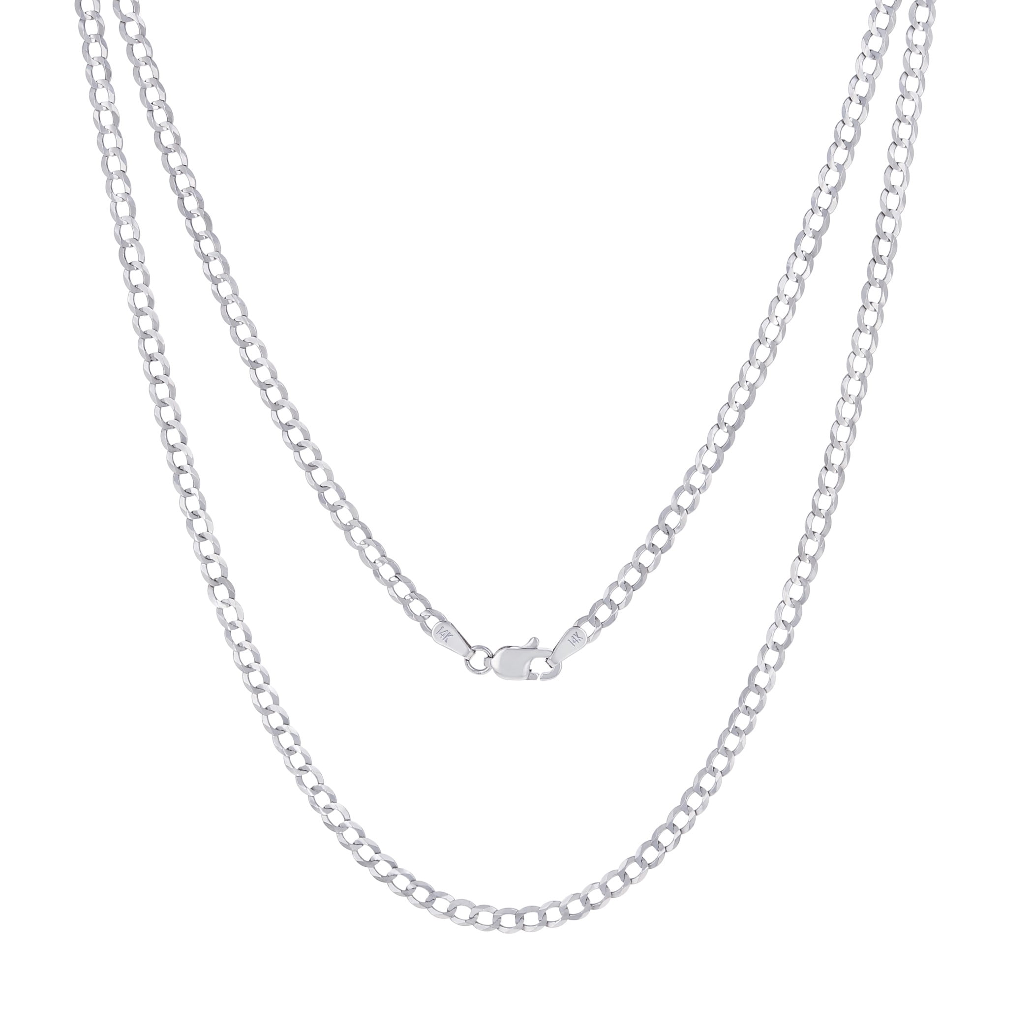 Nuragold 14k White Gold 3mm Solid Cuban Link Chain Curb Pendant nuragold-14k-white-gold-3mm-solid-cuban-link-chain-curb-pendant