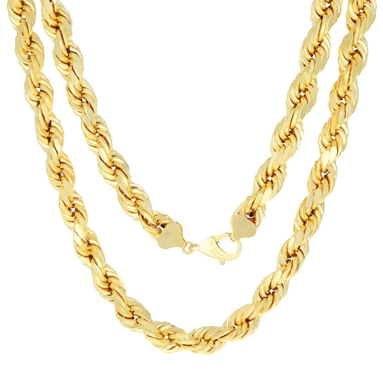 Nuragold 14k Yellow Gold 10mm Solid Rope Chain Diamond Cut Link Necklace,  Mens Jewelry 20 - 30 