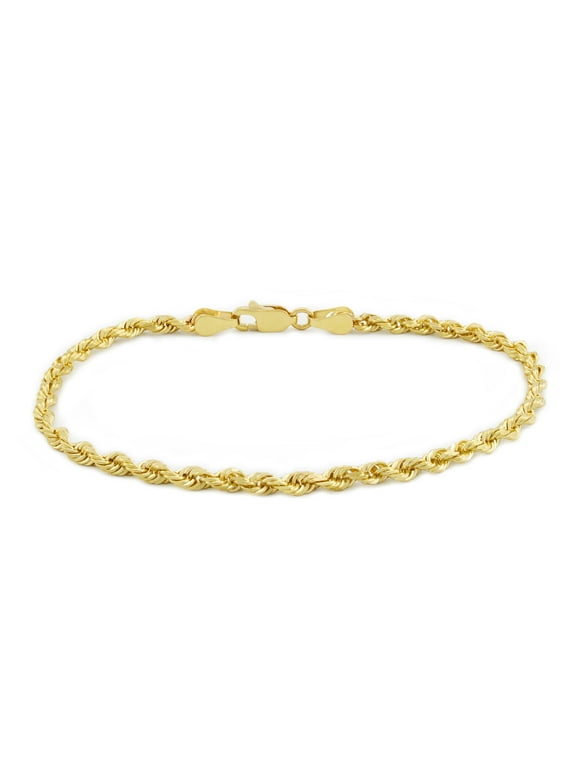 Nuragold 14k Yellow Gold 2.5mm Rope Chain Diamond Cut Bracelet or Anklet, Mens Womens Jewelry 7" 7.5" 8" 8.5" 9"