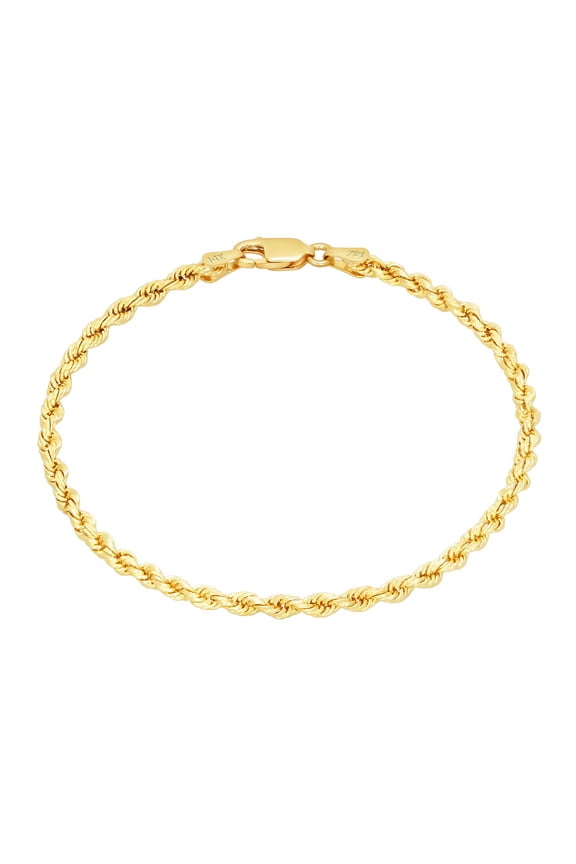 14k Yellow Gold 2mm Rope Chain Diamond Cut Bracelet or Anklet (7"-9") Italian Jewelry for Men & Women