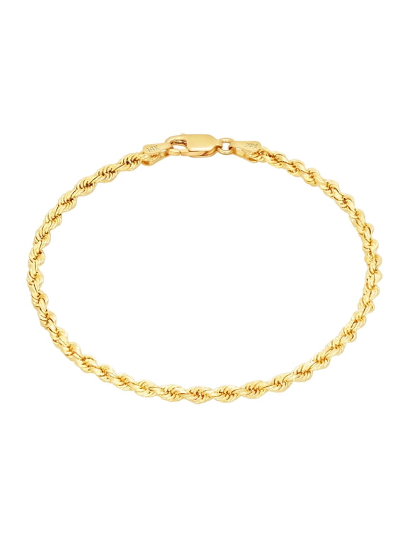 14k Yellow Gold 2mm Rope Chain Diamond Cut Bracelet or Anklet (7"-9") Italian Jewelry for Men & Women