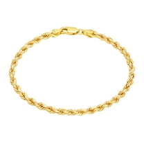 Nuragold 14k Yellow Gold 3mm Rope Chain Diamond Cut Bracelet or Anklet (7"-9") Italian Jewelry for Men & Women