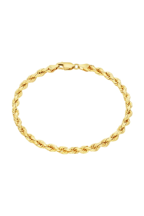 14k Yellow Gold 4mm Rope Chain Diamond Cut Bracelet (7"-9") Italian Jewelry for Men & Women