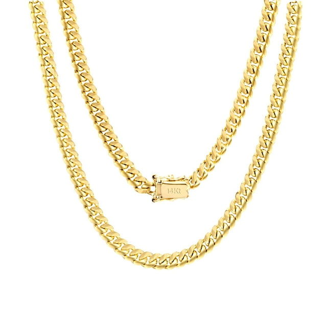 Nuragold 14k Yellow Gold 5mm Solid Miami Cuban Link Chain Pendant Necklace, Mens Jewelry Box Clasp 16" - 30"
