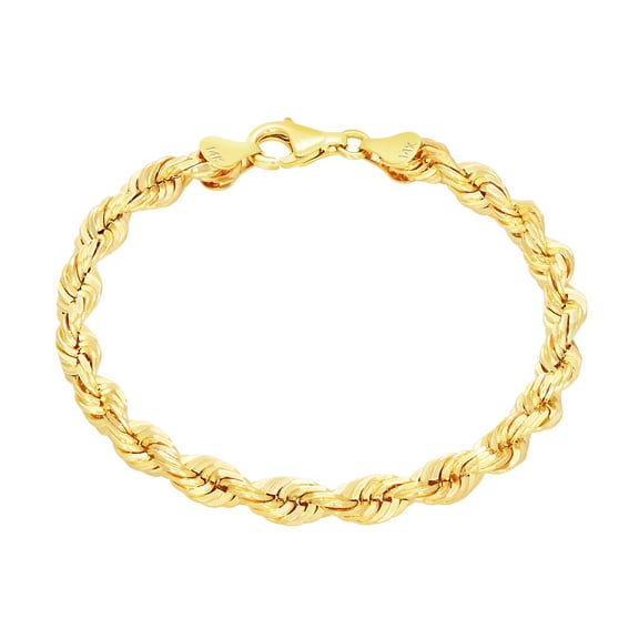 Nuragold 14k Yellow Gold 6mm Rope Chain Diamond Cut Bracelet (7"-9") Italian Jewelry for Men
