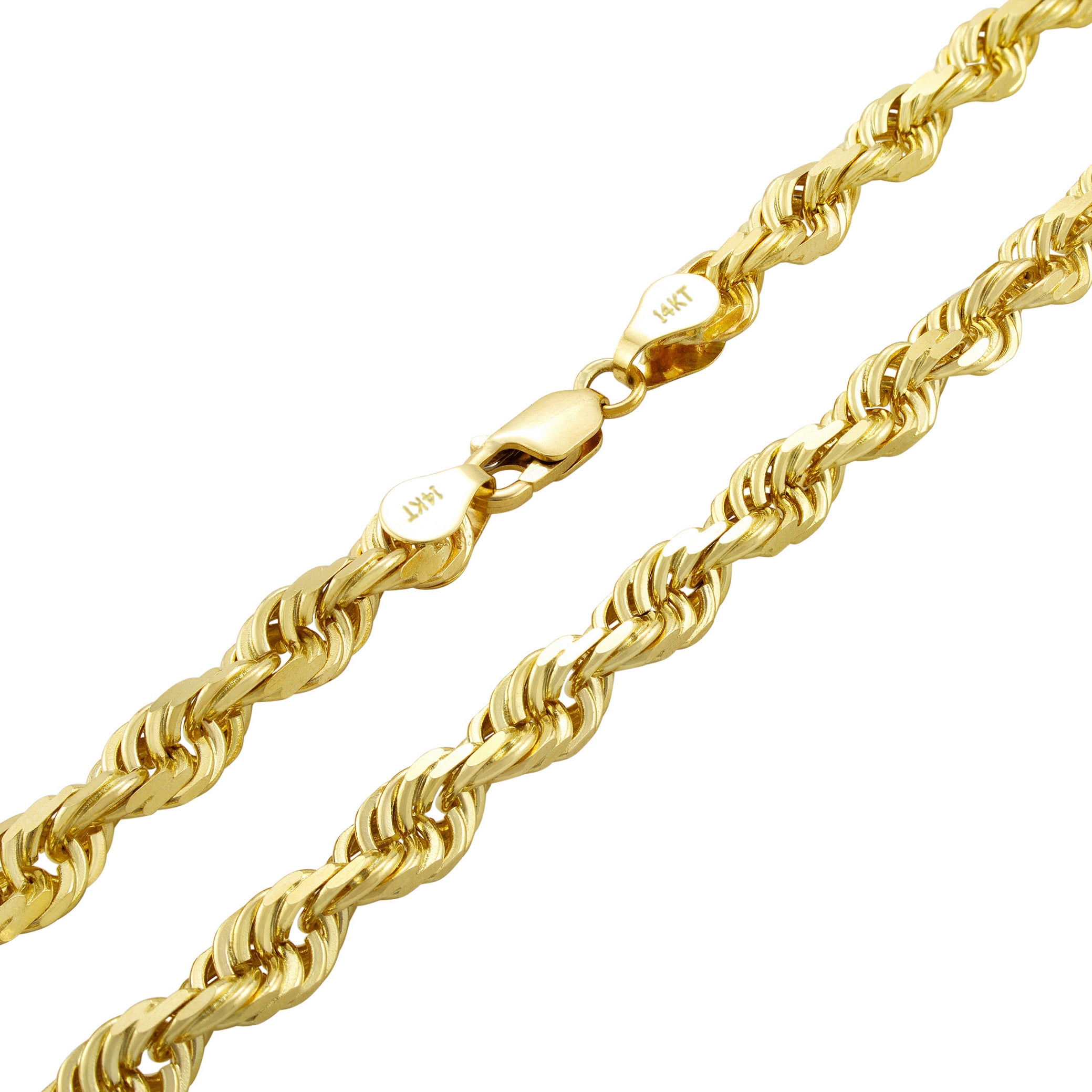 Nuragold 14k Yellow Gold 6mm Solid Rope Chain Diamond Cut Link Pendant  Necklace, Mens Jewelry 18 - 30 