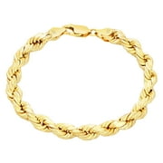 NURAGOLD 14k Yellow Gold 7mm Rope Chain Diamond Cut Bracelet (7.5"-9") Italian Jewelry for Men