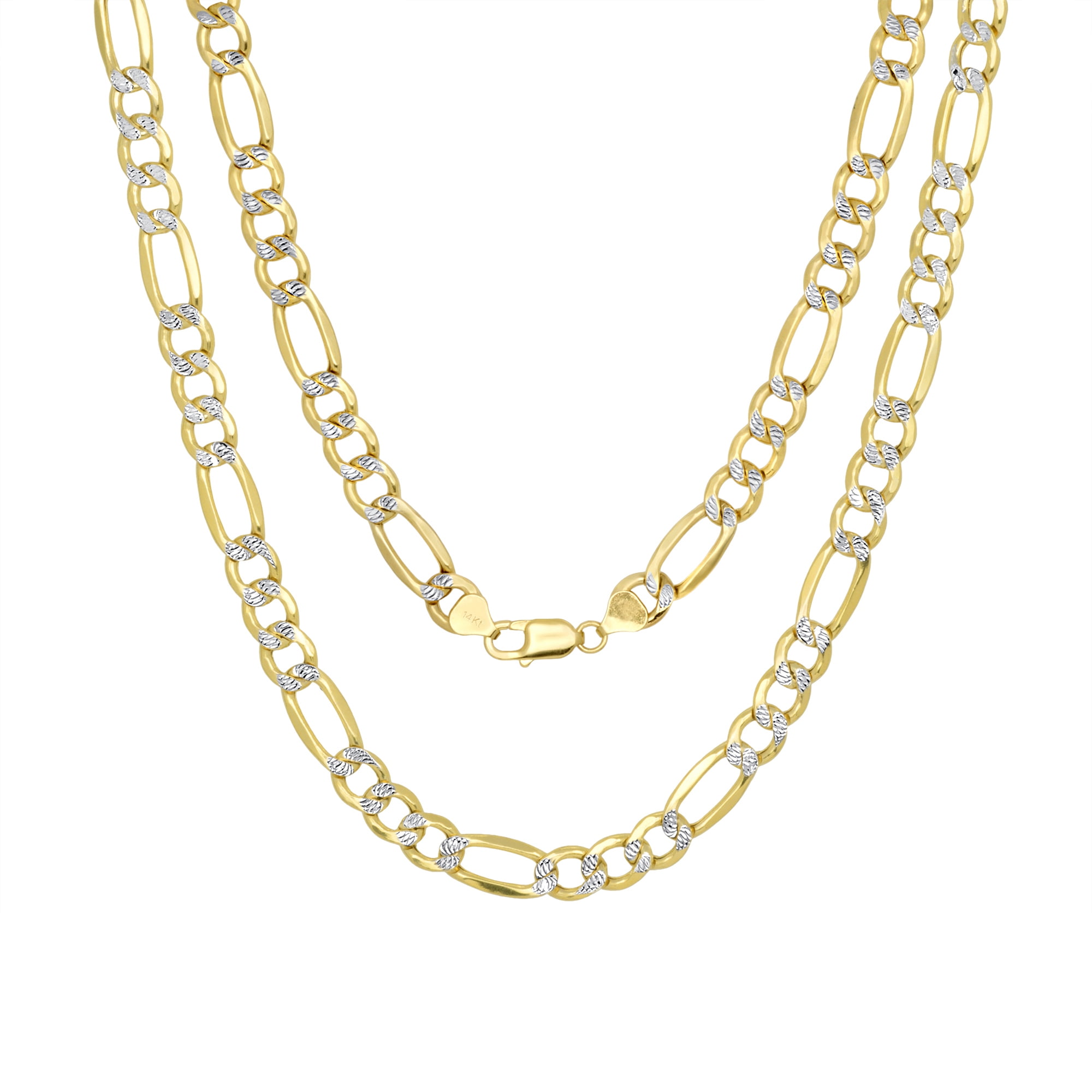 Nuragold 14k Yellow Gold Solid 10mm Figaro Chain Link Diamond Cut Pave