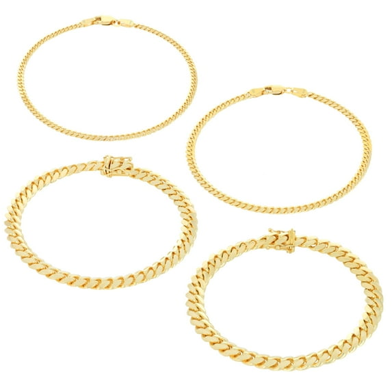 Nuragold 18K Real Yellow Gold Solid Miami Cuban Link Chain Bracelet 7"-9" (2.7mm-7mm) Italian Jewelry for Men & Women
