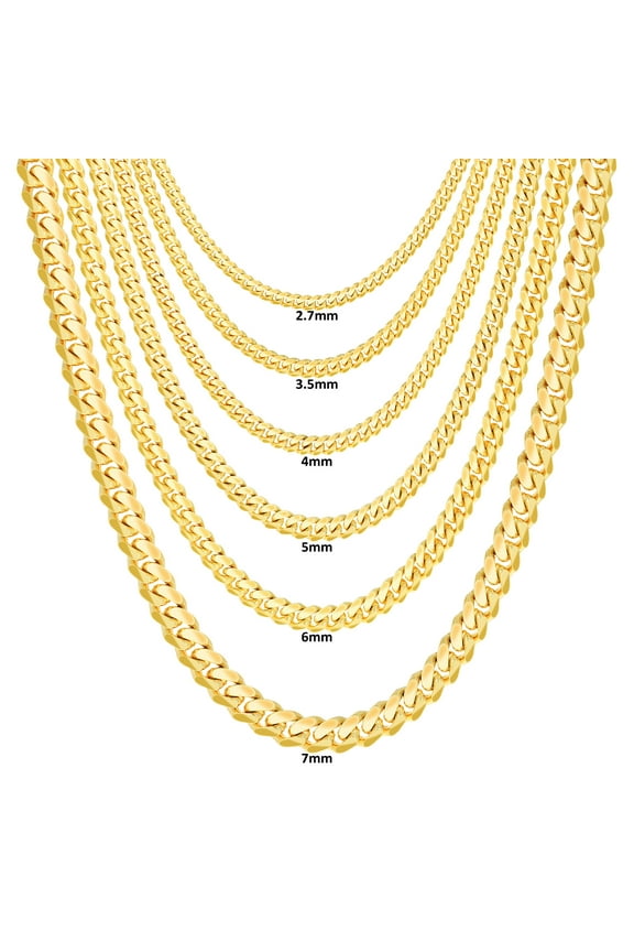 18K Real Yellow Gold Solid Miami Cuban Link Chain Necklace 16"-30" (2.7mm-7mm) Italian Jewelry for Men & Women
