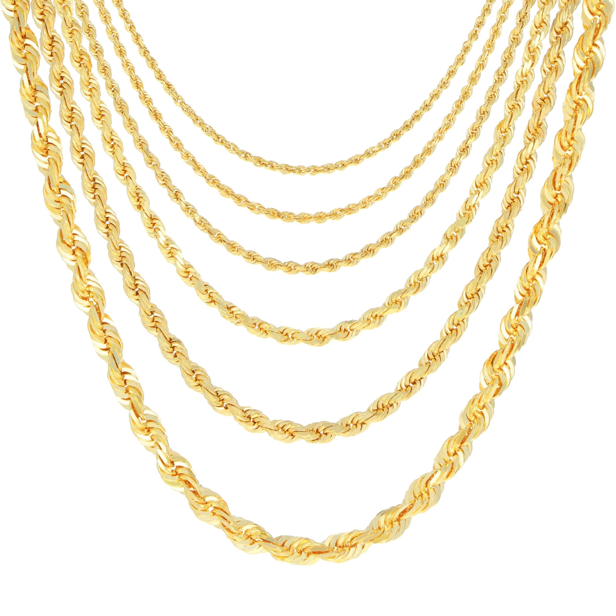 Nuragold 18K Real Yellow Gold Solid Rope Diamond Cut Chain Necklace 16"-30" (2mm-6mm) Italian Jewelry for Men & Women