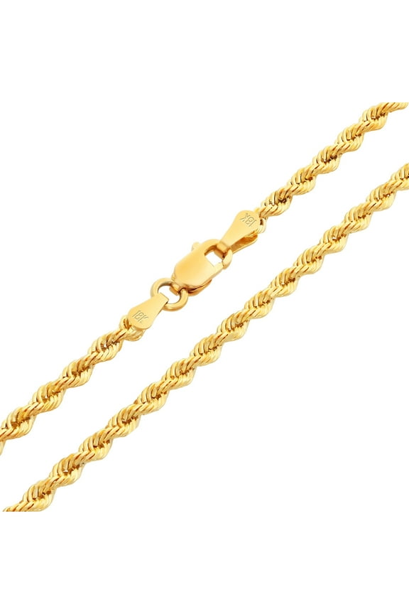 18k Real Yellow Gold 2.5mm Rope Chain Diamond Cut Necklace (16"-26") Italian Jewelry for Men & Women