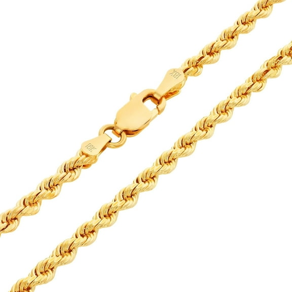 Nuragold 18k Real Yellow Gold 3mm Rope Chain Diamond Cut Necklace (16"-26") Italian Jewelry for Men & Women
