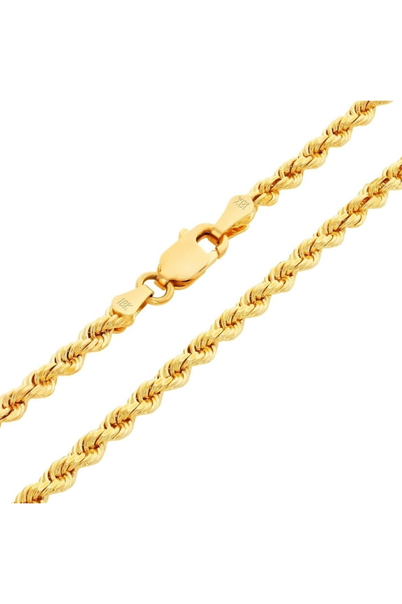 18k Real Yellow Gold 3mm Rope Chain Diamond Cut Necklace (16"-26") Italian Jewelry for Men & Women