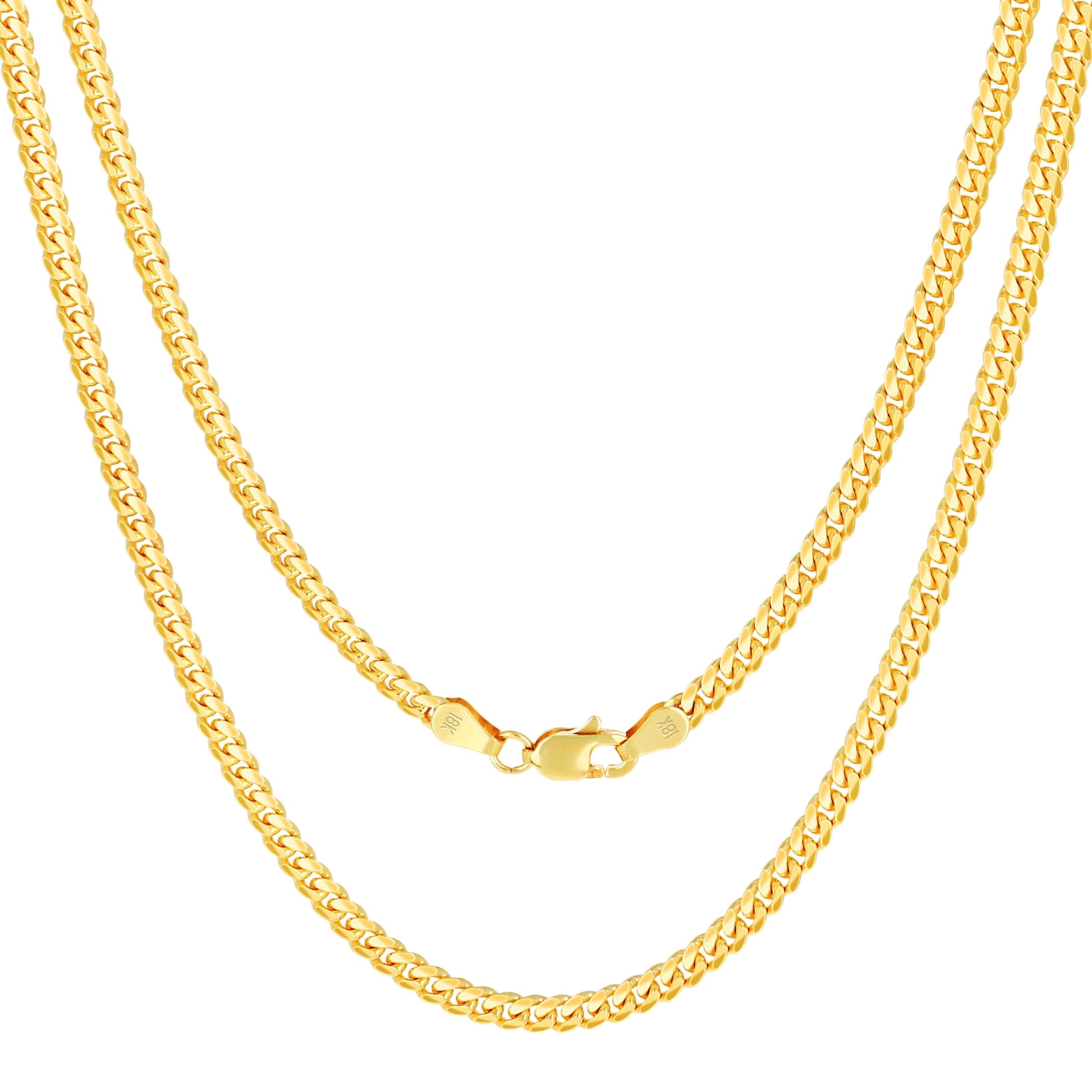 Nuragold 18k Real Yellow Gold Solid Miami Cuban Link 2.7mm Chain Necklace (16"-30") Italian Jewelry for Men & Women