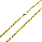 Nuragold 18k Yellow Gold 3mm Solid Rope Chain Diamond Cut Pendant Necklace, Mens Jewelry with Lobster Clasp 16" - 30"