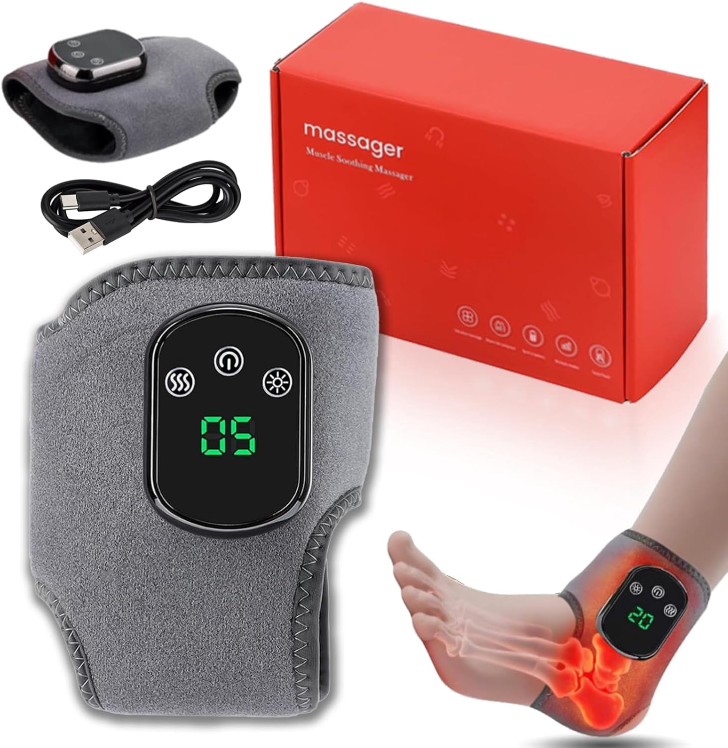 Nuralisk 3-in-1 Foot Massager, Ankle Massager for Pain Relief,  for Neuropathy, 3 Vibration Modes & 5 Heat Levels, for All Ages Ankle Massage