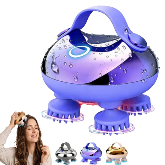 Nurarelief Scalpease Massager, Flexible Rotating Massage with Adjustable Speed Settings, Wet/Dry Design with Detachable Components, Easy to Clean and Features a Wireless USB Design